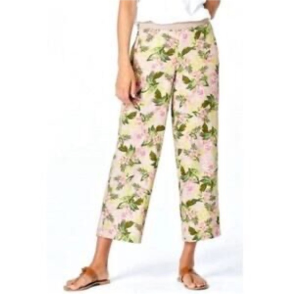 NWT J. Jill Love Linen Floral Wide Leg Cropped Pants Size LP - Picture 1 of 8
